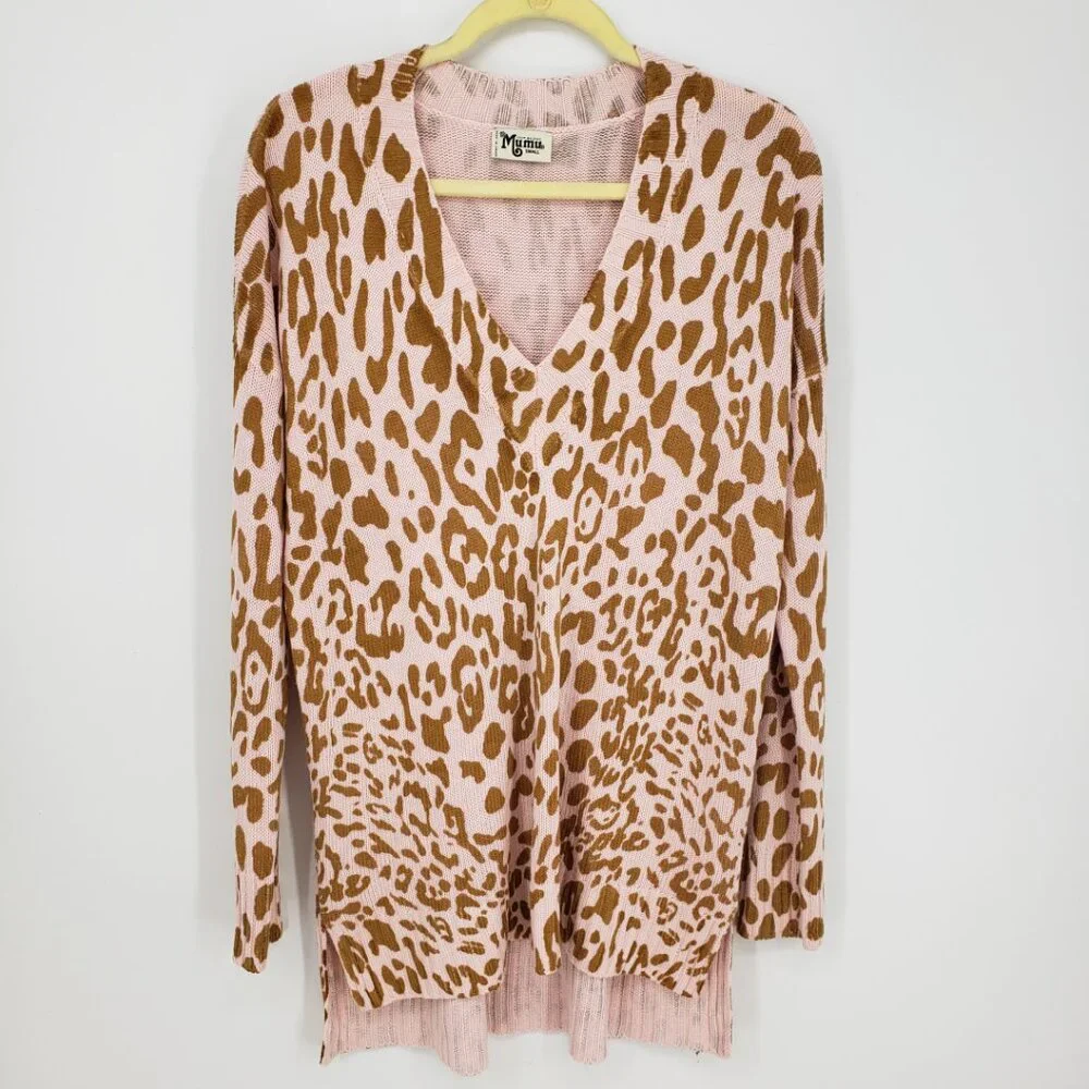 Show Me Your Mumu Leopard Print Cliffside Sweater S Relaxed Fit Tunic Pink Brown